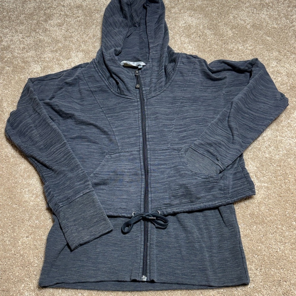 Athleta Gray Heather Zip Hoodie with Black Accents